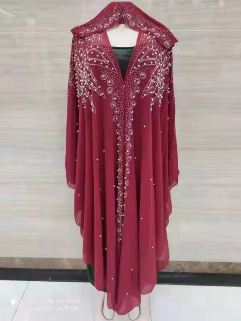 2022 New Muslim Robes Ladies Abaya African Dresses for Women Summer Chiffon Pearl Long Maxi Dress Traditional Clothing Plus Size - Free Delivery Worldwide only at Flexi Africa