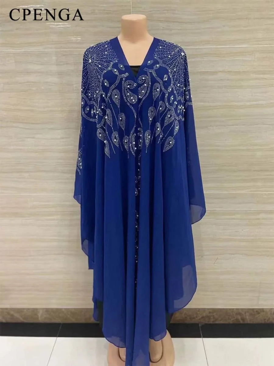 2022 New Muslim Robes Ladies Abaya African Dresses for Women Summer Chiffon Pearl Long Maxi Dress Traditional Clothing Plus Size - Free Delivery Worldwide only at Flexi Africa