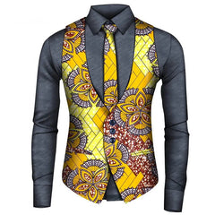 2024 New African Style Vest Men Africa Print Formal Business Casual Slim Vests Shirts Tie Set Men Prom Wedding Party Waistcoa - Free Delivery Worldwide only at Flexi Africa