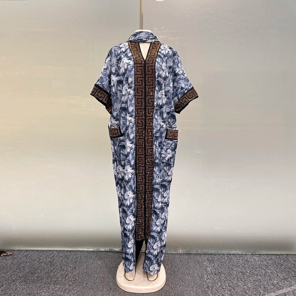2025 New Fashion Middle Eastern Bubu Hot - Selling Diamond - Studded Loose Muslim African Summer Printed Women's Dress with Side Pockets - Free Delivery Worldwide only at Flexi Africa