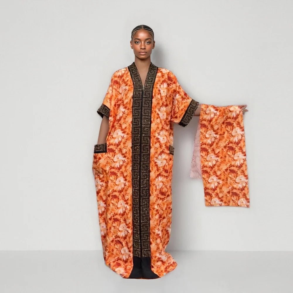 2025 New Fashion Middle Eastern Bubu Hot - Selling Diamond - Studded Loose Muslim African Summer Printed Women's Dress with Side Pockets - Free Delivery Worldwide only at Flexi Africa