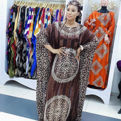 African Print Chiffon Maxi Dress in Ribbon Belt – Boho Ethnic Women's Summer Beach Party Wear - Free Delivery Worldwide