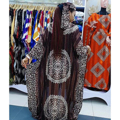 African Print Chiffon Maxi Dress in Ribbon Belt – Boho Ethnic Women's Summer Beach Party Wear - Free Delivery Worldwide