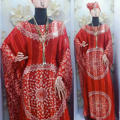 African Print Chiffon Maxi Dress in Ribbon Belt – Boho Ethnic Women's Summer Beach Party Wear - Free Delivery Worldwide