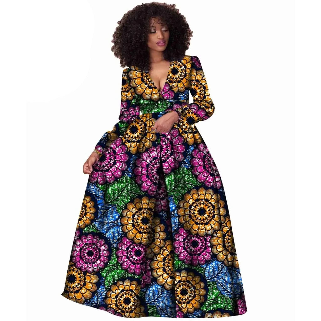 2026African Women Dress Ankara Print Pure Cotton Bazin Riche New Style Dress African Fabric Dashiki Outfits Maxi Dress S1825021 - Free Delivery Worldwide only at Flexi Africa