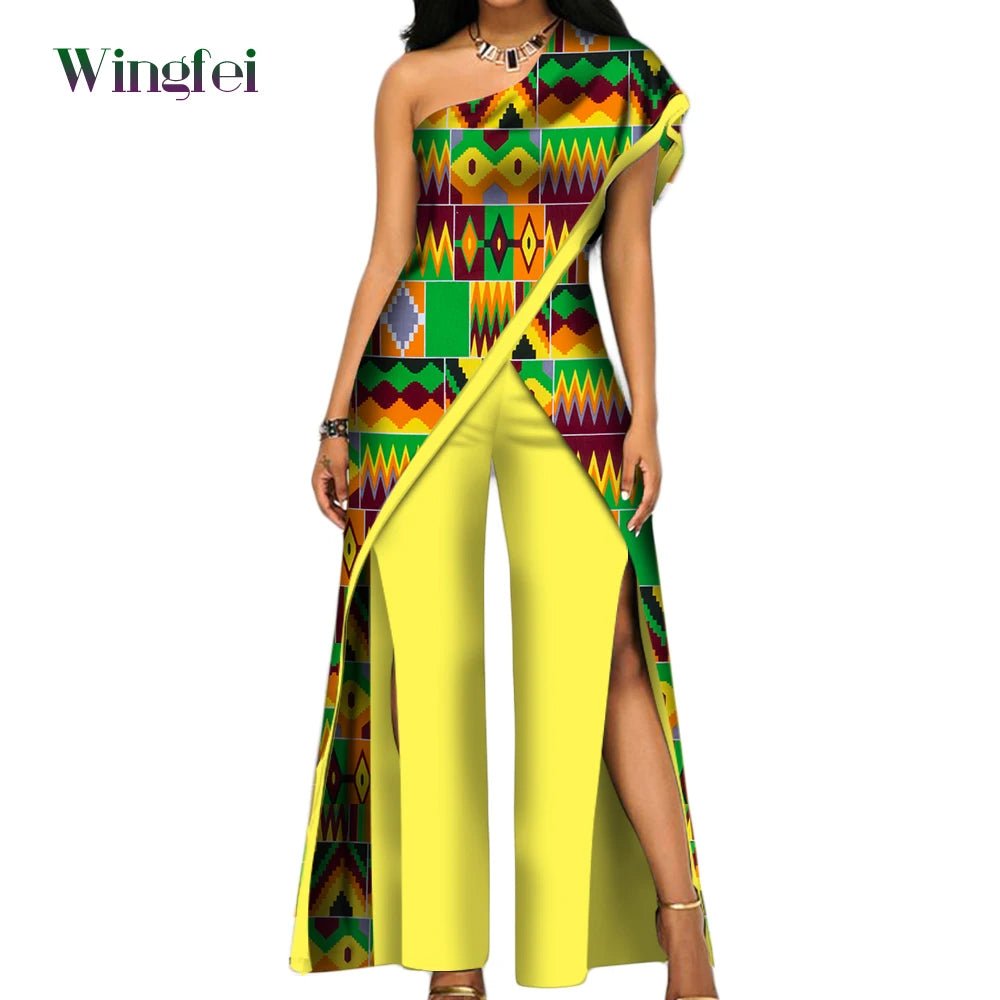 2PC African Women’s Ankara Pant Set – Stylish Off - Shoulder Top and Trousers - Free Delivery Worldwide only at Flexi Africa