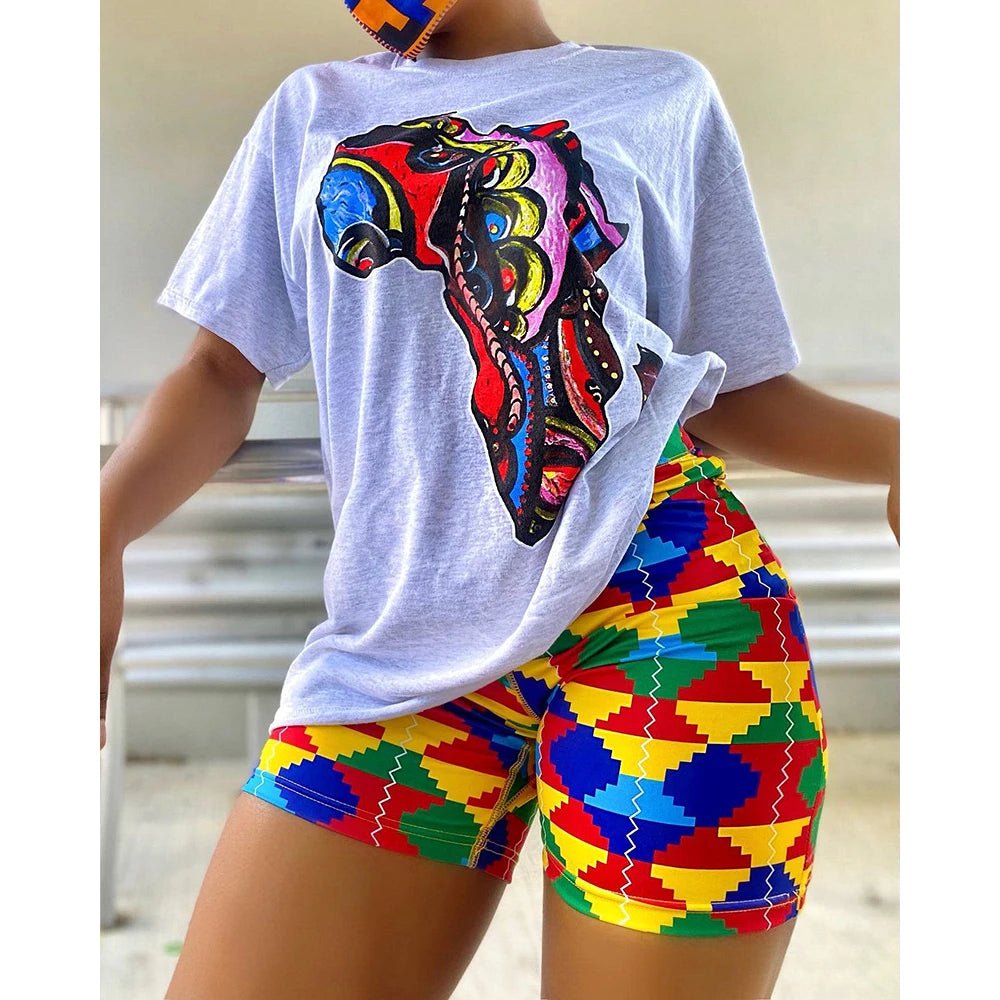 2PC Print Shorts Suits Women Vintage Short Sleeve Shirt And Short Pants Suit Set Casual Outfit - Flexi Africa - Flexi Africa offers Free Delivery Worldwide - Vibrant African traditional clothing showcasing bold prints and intricate designs