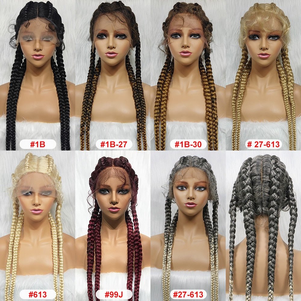 37" Synthetic Lace Wig Braided Wigs Natural Dark Black Burgundy Wig For Black Women American African Wig - Free Delivery Worldwide only at Flexi Africa