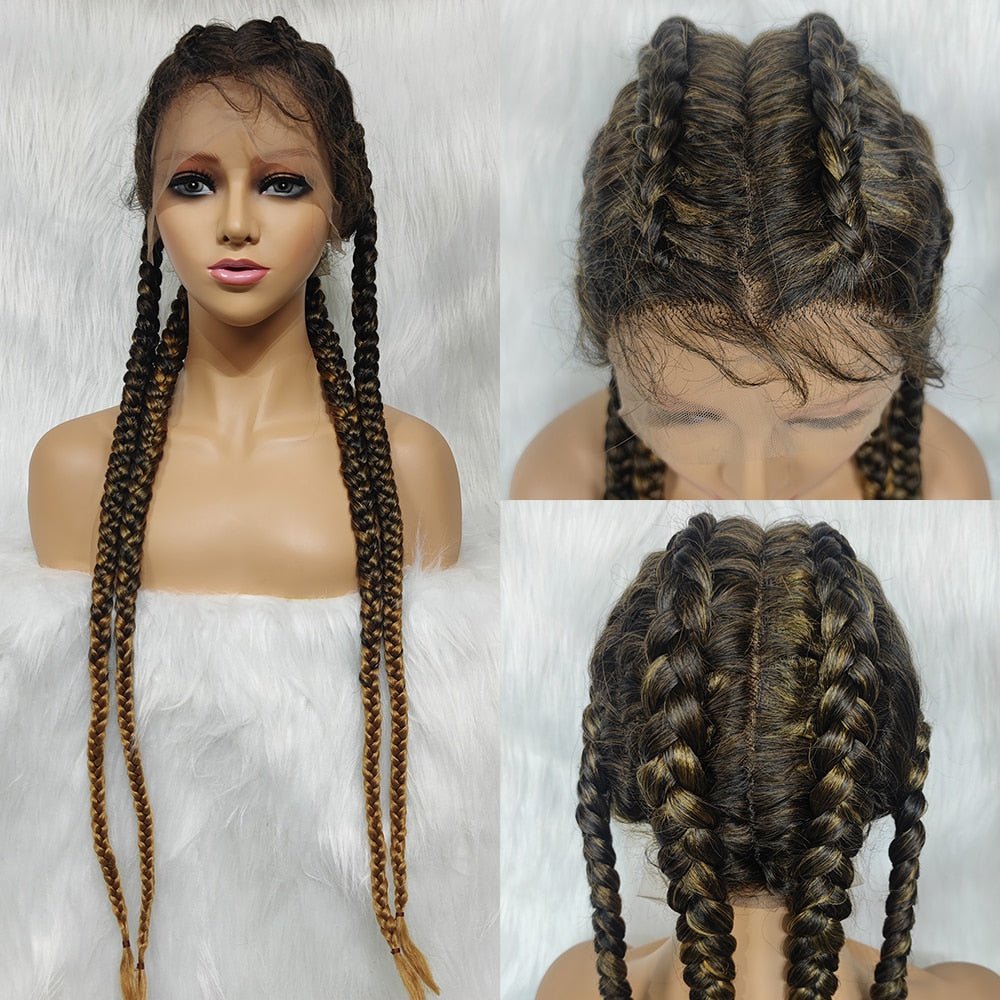 37" Synthetic Lace Wig Braided Wigs Natural Dark Black Burgundy Wig For Black Women American African Wig - Free Delivery Worldwide only at Flexi Africa