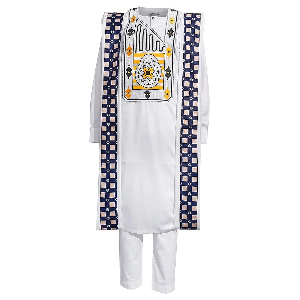 3PC African Men's Clothing Set Traditional White Clothes - Free Delivery Worldwide only at Flexi Africa