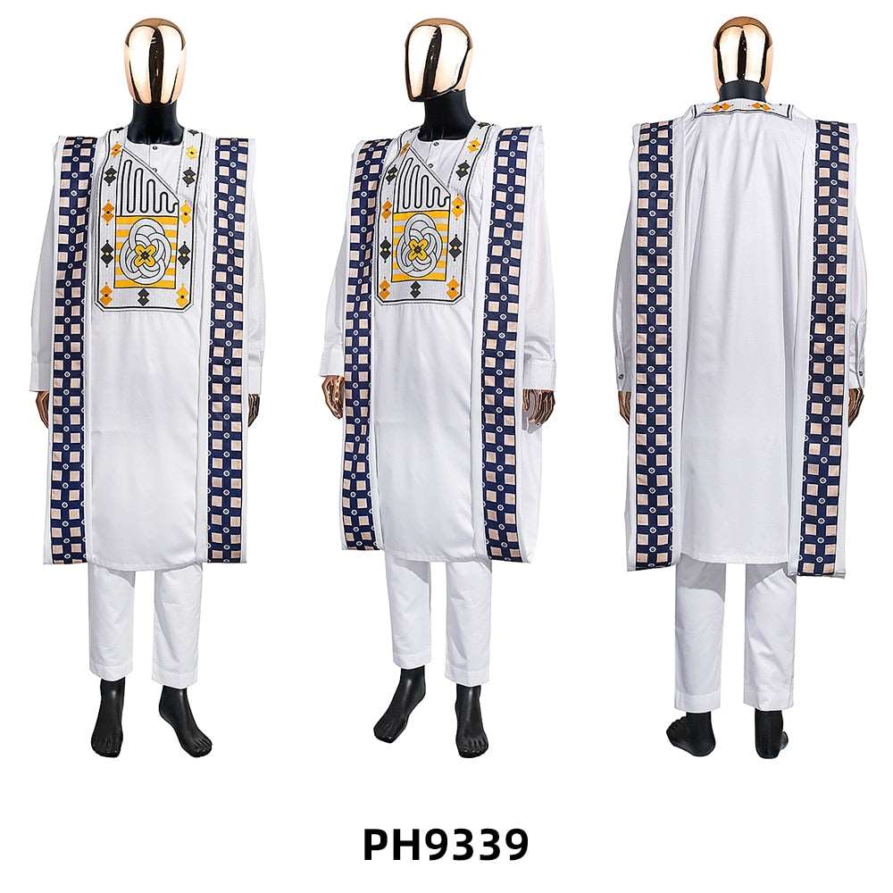 3PC African Men's Clothing Set Traditional White Clothes - Free Delivery Worldwide only at Flexi Africa