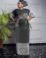 3PC African Velvet Dress Set for Women – Full Stone Embellished Top with Wrapper & Scarf - Free Delivery Worldwide only at Flexi Africa