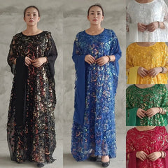 3PCS African Dresses for Women Muslim Sequins Flower Abaya Kaftan Moroccan Caftan Dashiki Robe Ankara Traditional Boubou Dress - Free Delivery Worldwide only at Flexi Africa