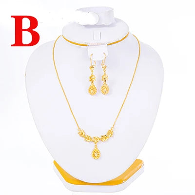 18K Gold Color Ethiopian Jewelry Set for Women – Heart Necklace & Earrings, African Arab Bridal Dowry