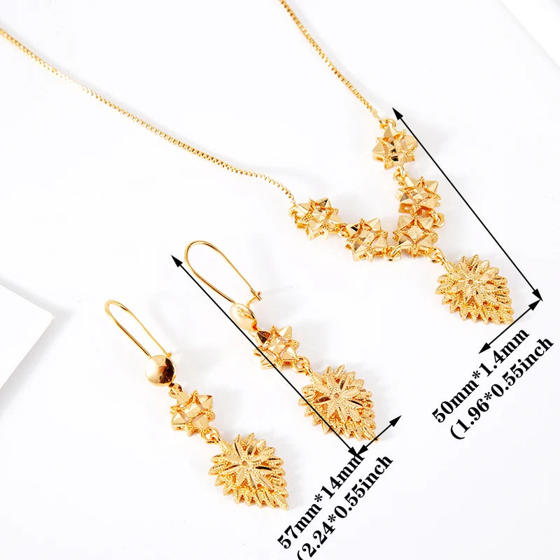 18K Gold Color Ethiopian Jewelry Set for Women – Heart Necklace & Earrings, African Arab Bridal Dowry