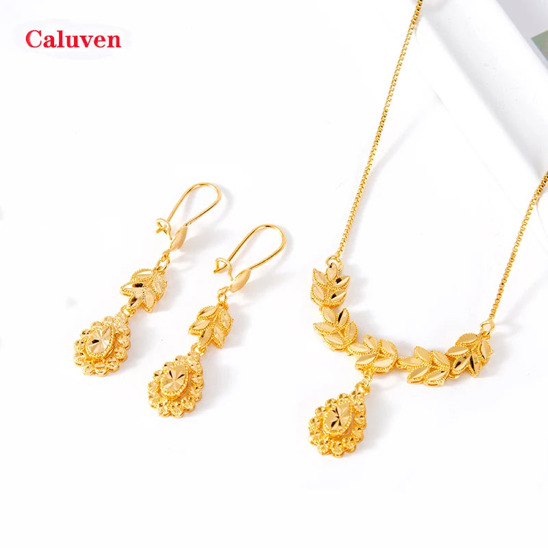 18K Gold Color Ethiopian Jewelry Set for Women – Heart Necklace & Earrings, African Arab Bridal Dowry