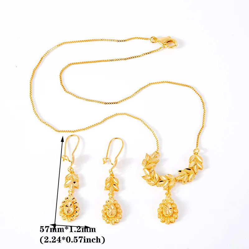18K Gold Color Ethiopian Jewelry Set for Women – Heart Necklace & Earrings, African Arab Bridal Dowry
