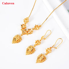 18K Gold Color Ethiopian Jewelry Set for Women – Heart Necklace & Earrings, African Arab Bridal Dowry