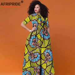 Women’s African Print Maxi Dress – Traditional High Waist Ankara Half Sleeve Attire