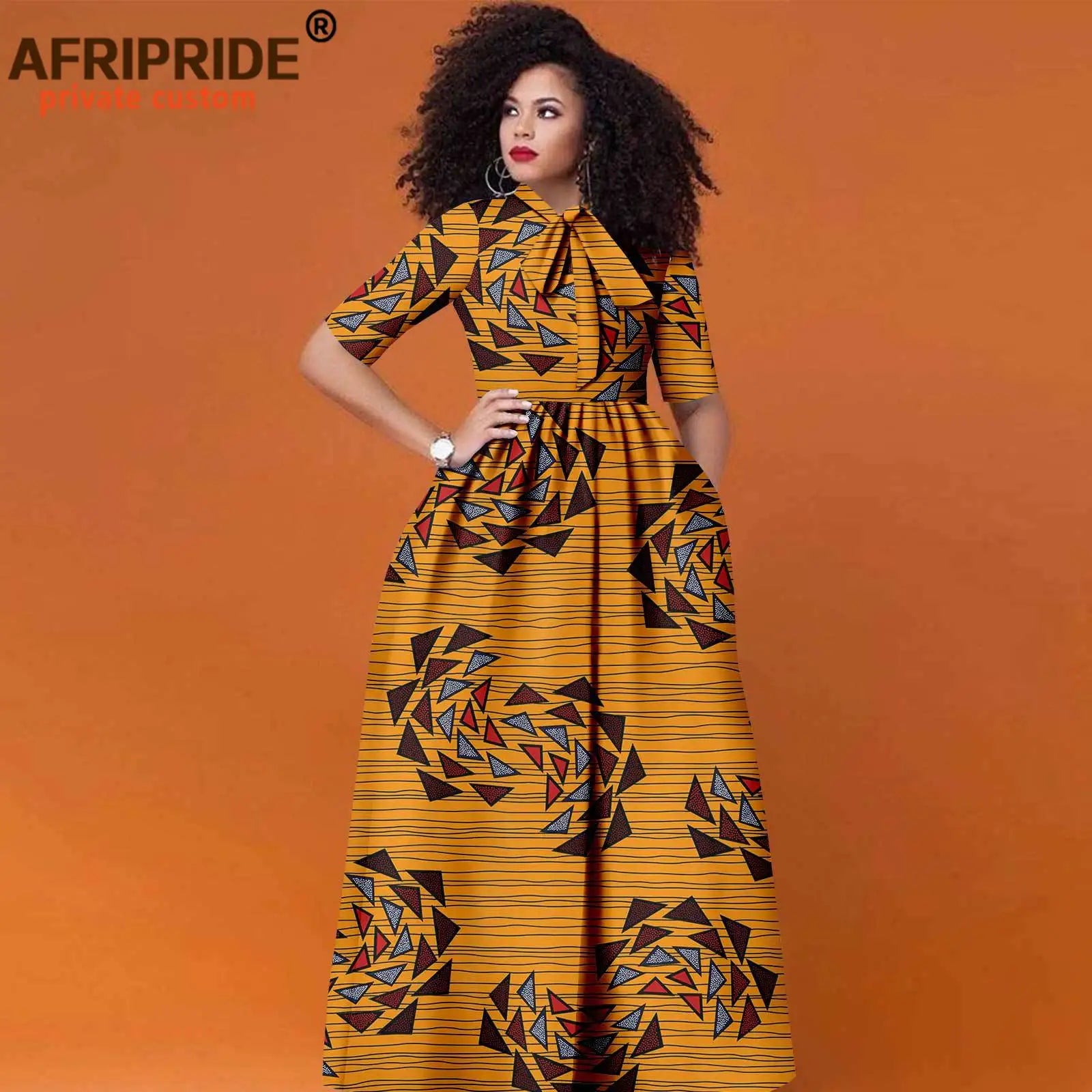 Women’s African Print Maxi Dress – Traditional High Waist Ankara Half Sleeve Attire