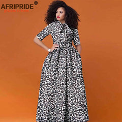 Women’s African Print Maxi Dress – Traditional High Waist Ankara Half Sleeve Attire
