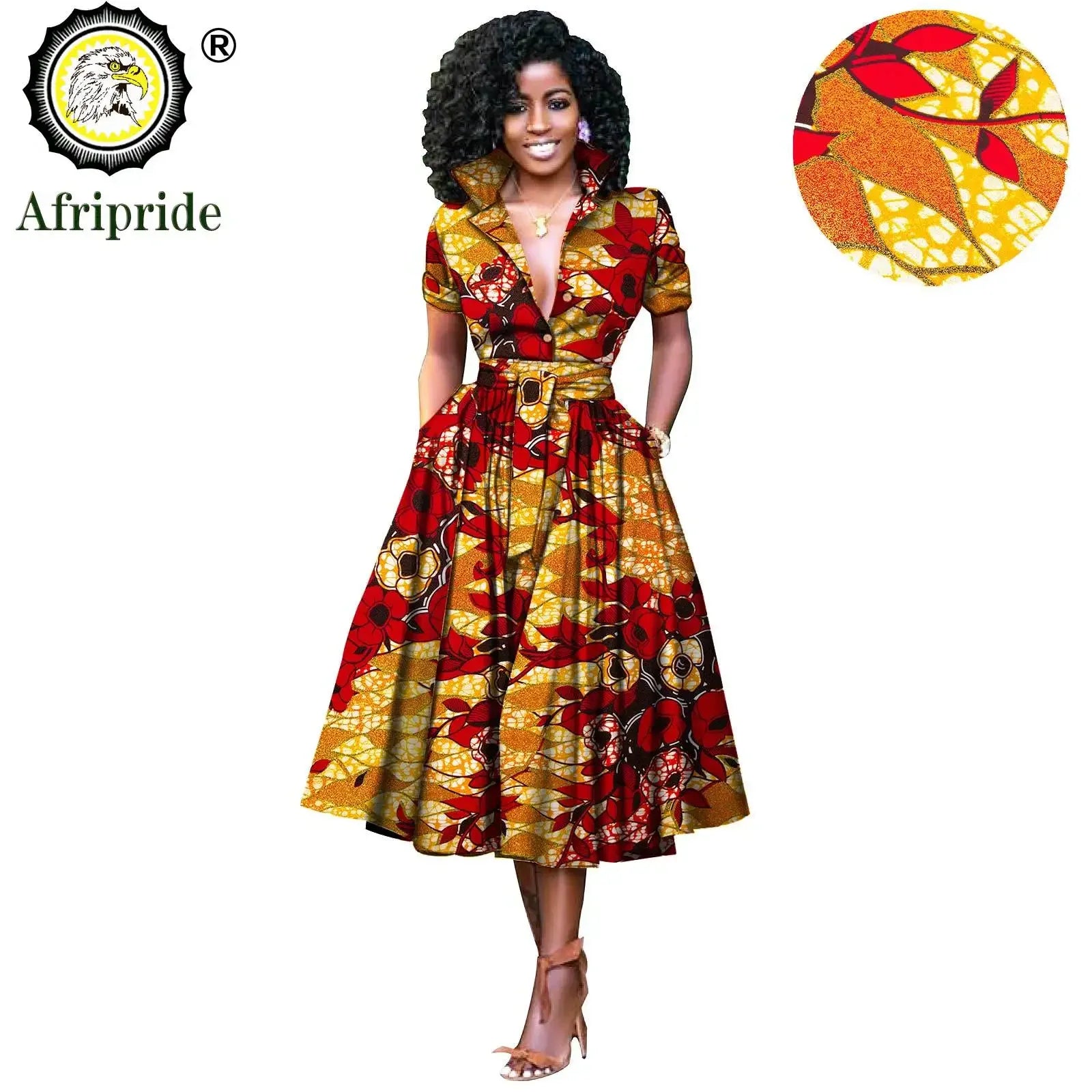 African Women’s Dress – Elegant V-Neck Short Sleeve High-Waist Formal Dress
