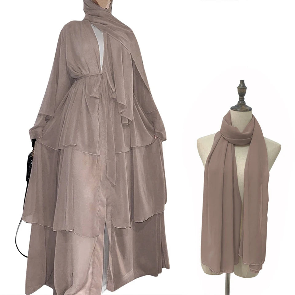 Luxury Chiffon Open Abaya Layered Kaftan for Women – Elegant Robe and Fashionable Caftan Dress - Free Delivery Worldwide only at Flexi Africa