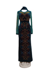 Velvet African Dresses for Women: Summer Fashion Long Sleeve O - Neck Maxi Dress with Matching Headtie - Free Delivery Worldwide only at Flexi Africa