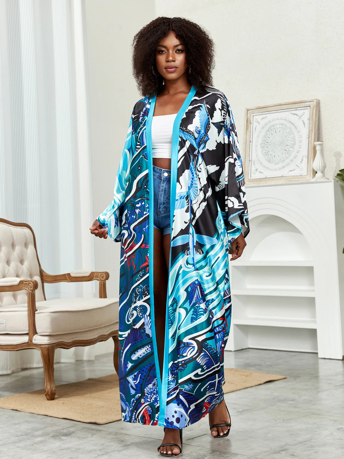 Buy Plus Size Boho Kimono, Women's Plus Lotus Print Contrast Binding Long for only $32.85 at Flexi Africa - Flexi Africa