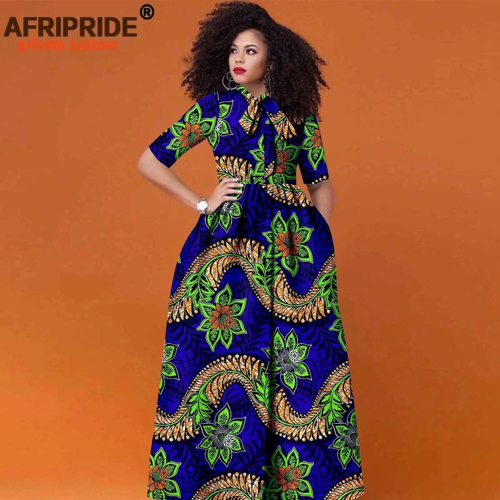 Women’s African Print Maxi Dress – Traditional High Waist Ankara Half Sleeve Attire