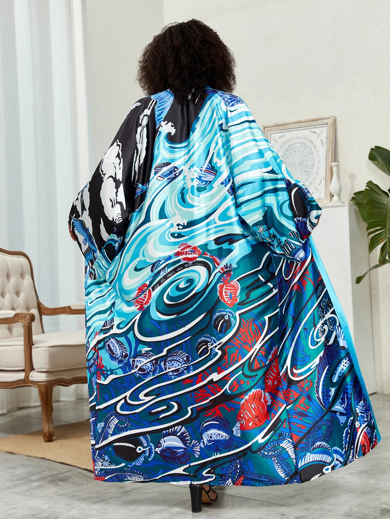 Buy Plus Size Boho Kimono, Women's Plus Lotus Print Contrast Binding Long for only $32.85 at Flexi Africa - Flexi Africa