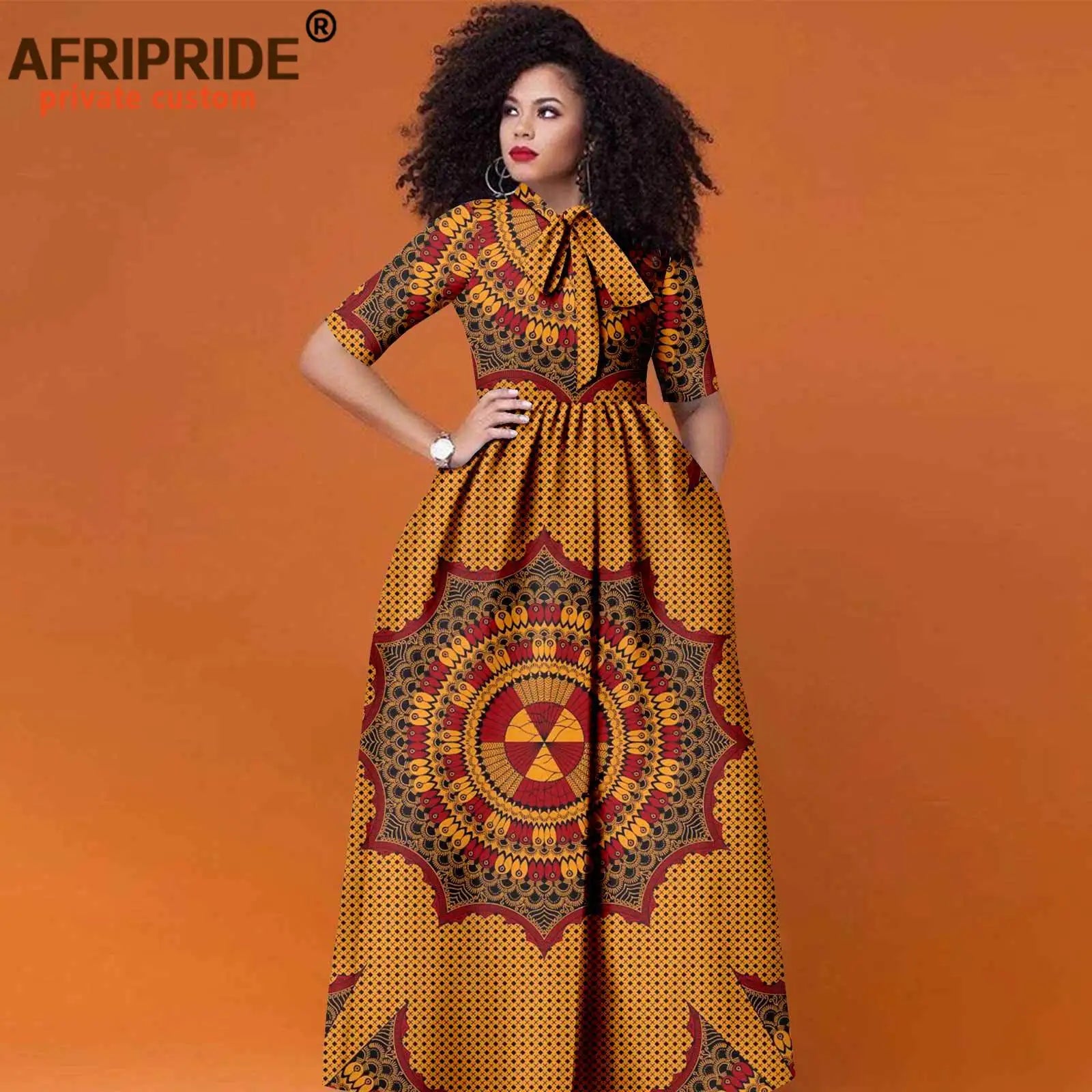 Women’s African Print Maxi Dress – Traditional High Waist Ankara Half Sleeve Attire