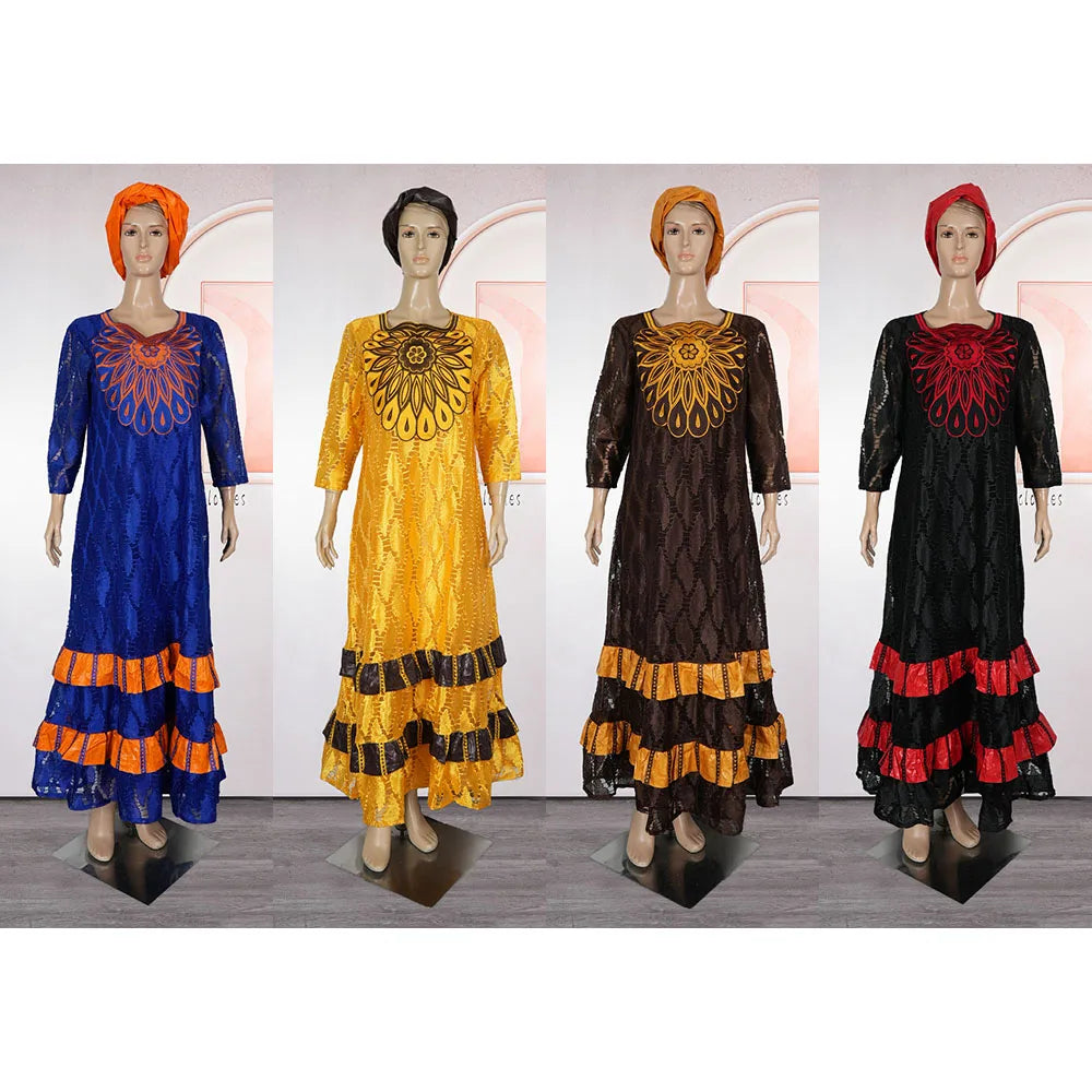African Clothing for Women – Traditional Plus Size Floral Embroidered Dress