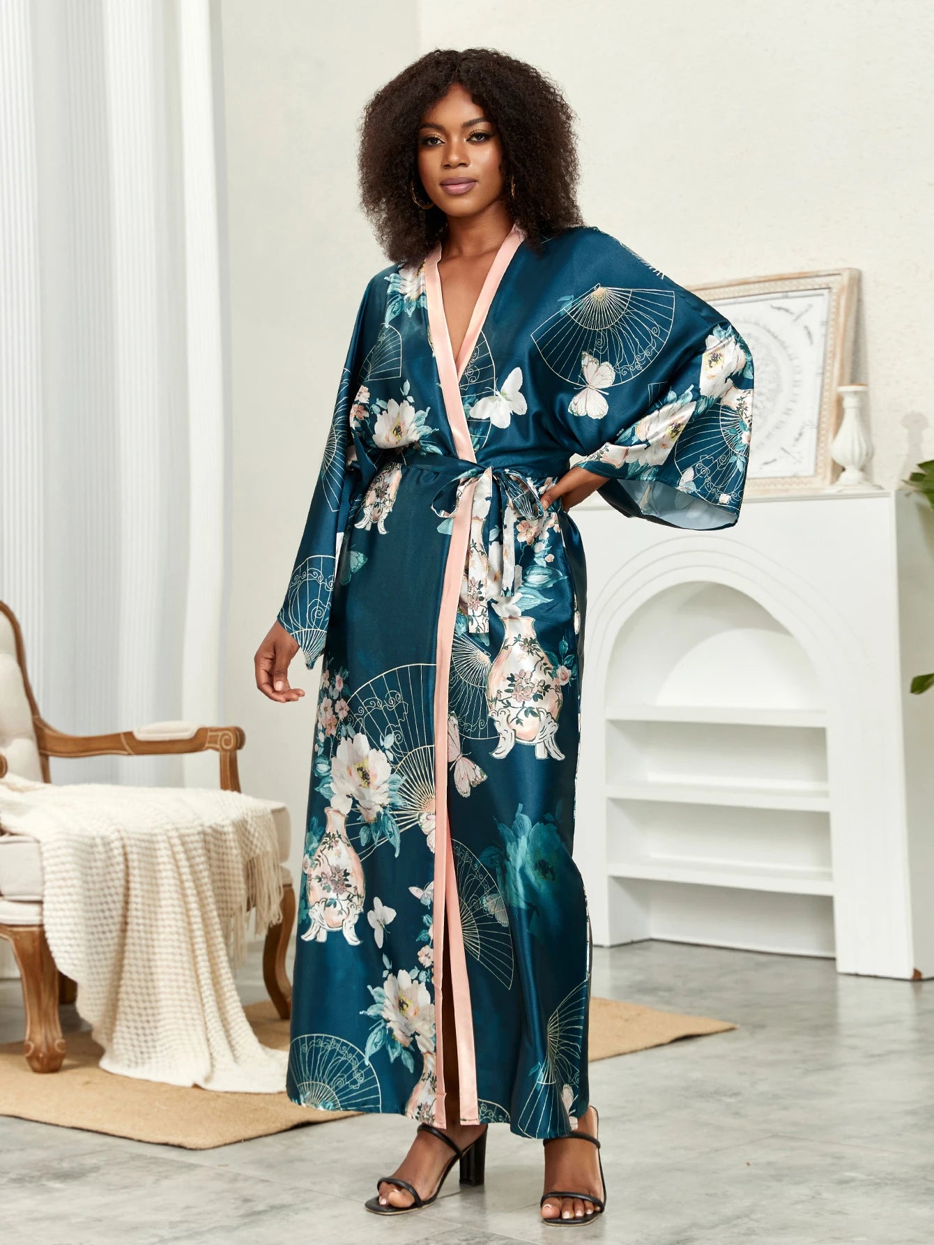 Buy Plus Size Boho Kimono, Women's Plus Lotus Print Contrast Binding Long for only $32.85 at Flexi Africa - Flexi Africa