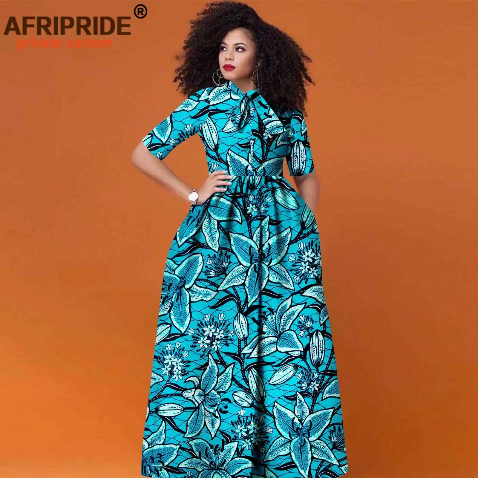 Women’s African Print Maxi Dress – Traditional High Waist Ankara Half Sleeve Attire