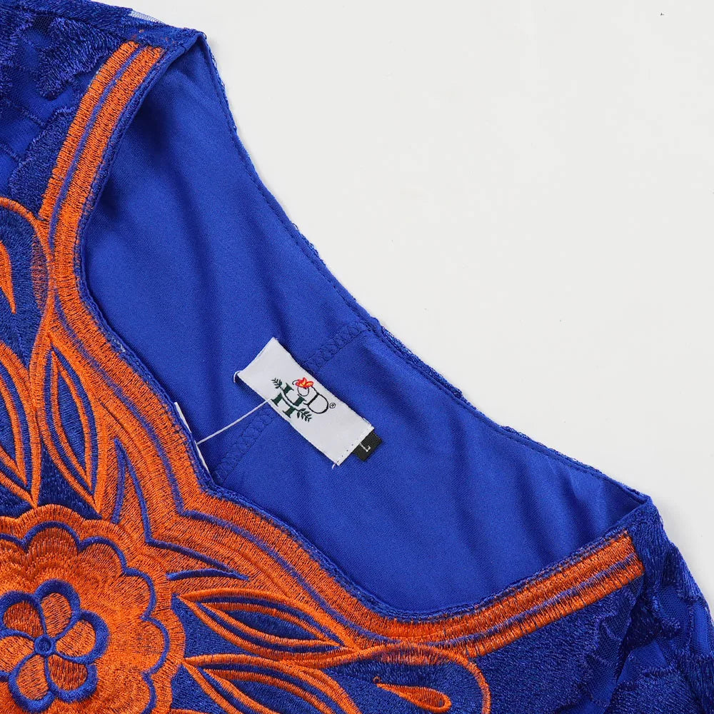 African Clothing for Women – Traditional Plus Size Floral Embroidered Dress