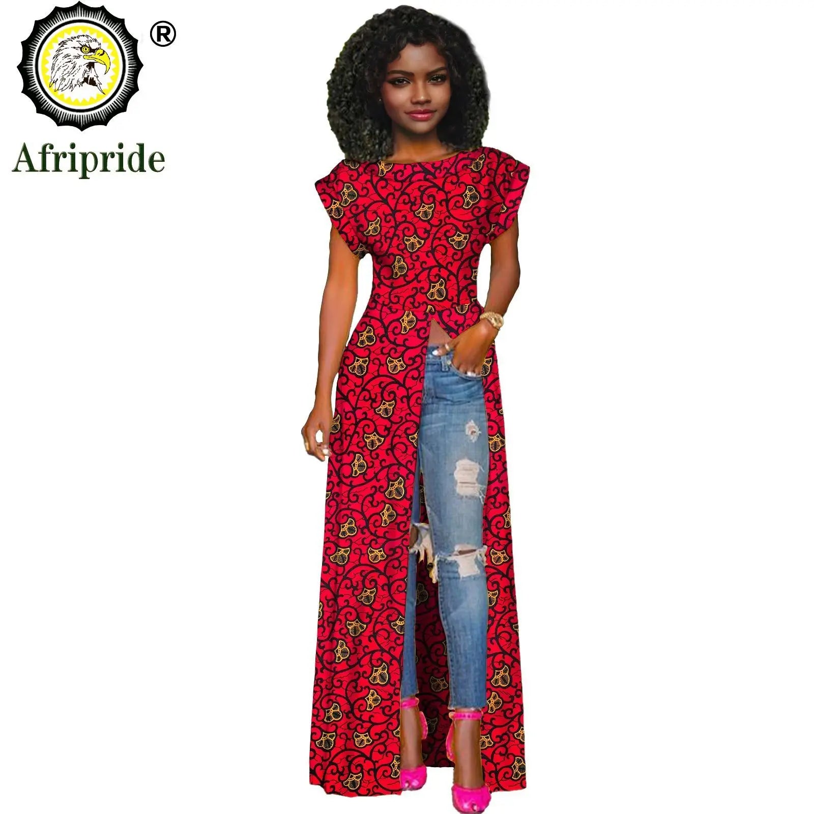 African Women's Long Trench Coat – Short Sleeve Bazin Riche Overcoat