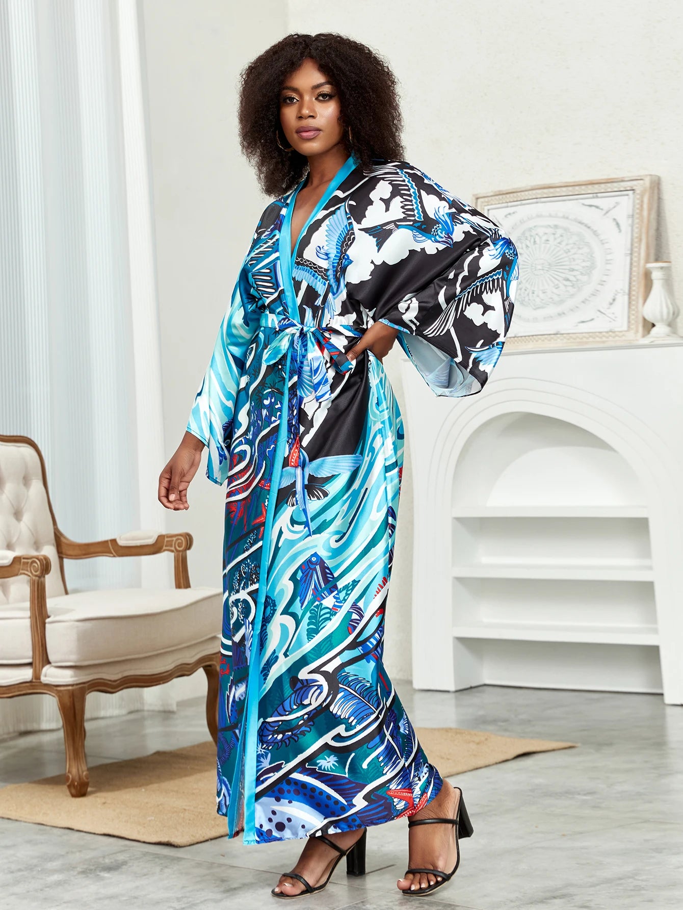 Buy Plus Size Boho Kimono, Women's Plus Lotus Print Contrast Binding Long for only $32.85 at Flexi Africa - Flexi Africa