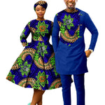 African Print Couples Clothing – Women’s Dress with Headwrap and Men’s Patchwork Top and Pants - Free Delivery Worldwide