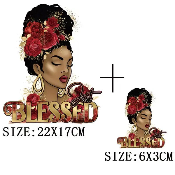 Black Queen Iron - On Heat Transfer: Glitter African Lady Applique for T-Shirts, Hoodies, and Clothing - Free Delivery Worldwide only at Flexi Africa