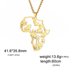 Africa Map Lion Elephant Monkey Giraffe Pendant Necklaces Stainless Steel Animal Chain Choker African Jewelry - Flexi Africa