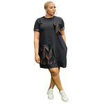 African Ankara Couture Black Dress for Women – O - Neck Short Sleeve Design - Free Delivery Worldwide only at Flexi Africa