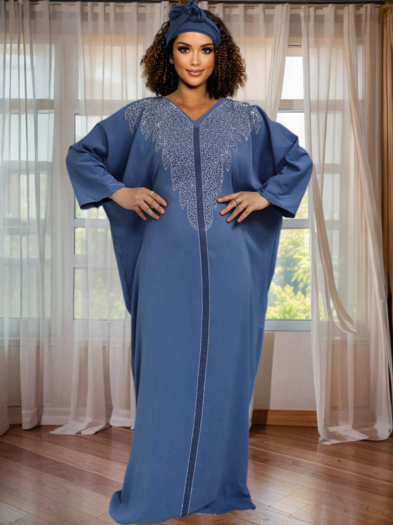 African Ankara Dashiki Kaftan Dress for Women – Rhinestone Wedding & Party Gown - Free Delivery Worldwide only at Flexi Africa