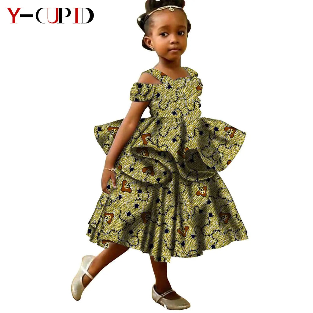 African Ankara Dress for Girls – Double - Layer Ruffles Bazin Riche Kids Party Dress - Free Delivery Worldwide only at Flexi Africa