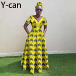 African Ankara Patchwork A - Line Dress – Women’s V - Neck Short Sleeve Party Dress with Headscarf - Free Delivery Worldwide only at Flexi Africa