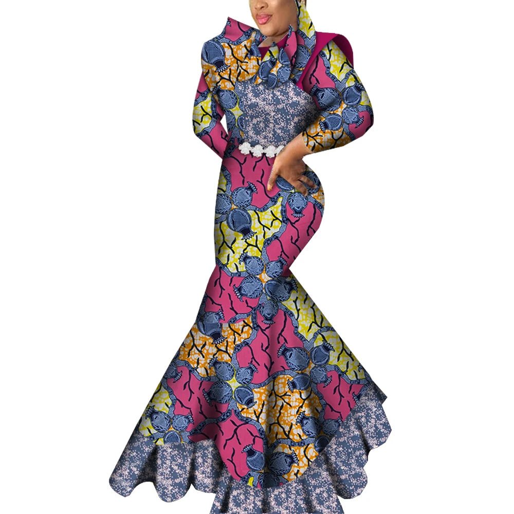African Ankara Print Bodycon Dress for Women – Long Dashiki Evening Robe - Free Delivery Worldwide only at Flexi Africa