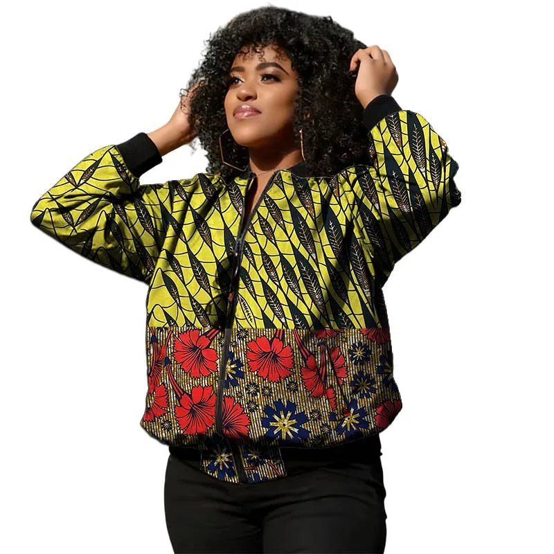 African Ankara Print Bomber Jacket for Women – Cotton Couture Zip - Up Jacket - Free Delivery Worldwide only at Flexi Africa