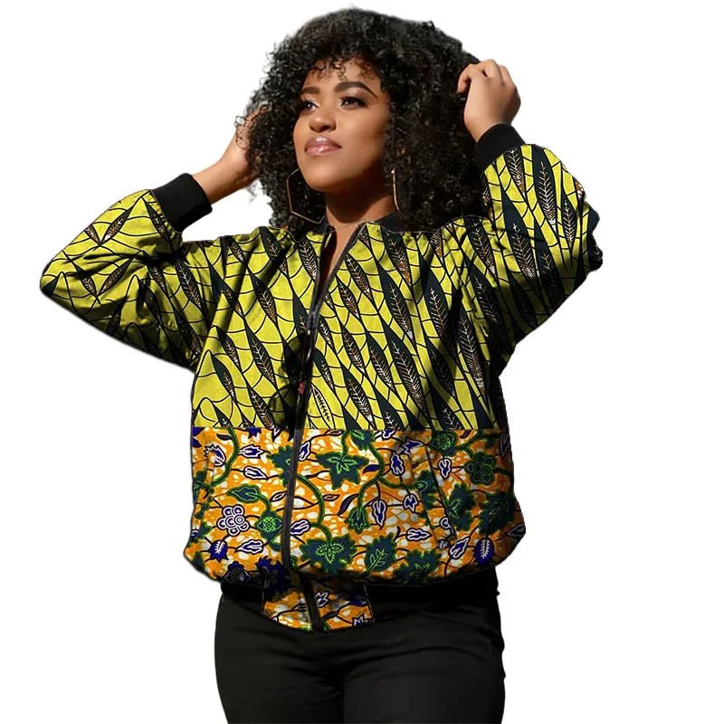 African Ankara Print Bomber Jacket for Women – Cotton Couture Zip - Up Jacket - Free Delivery Worldwide only at Flexi Africa