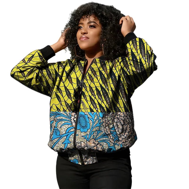 African Ankara Print Bomber Jacket for Women – Cotton Couture Zip - Up Jacket - Free Delivery Worldwide only at Flexi Africa