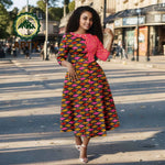 African Ankara Print Dress for Women – O - Neck Three - Quarter Sleeve Mid - Calf Dashiki Dress - Free Delivery Worldwide only at Flexi Africa